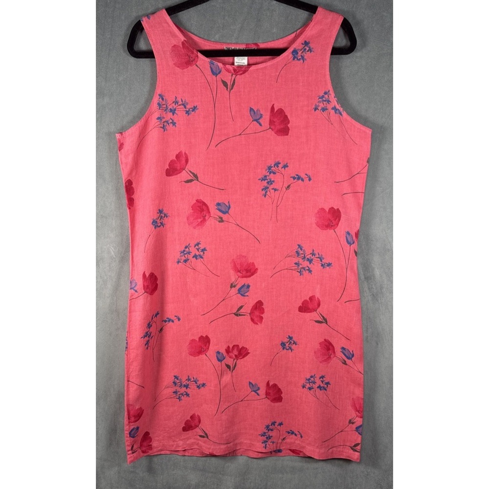 Soft As A Grape Floral Sleeveless Linen Shift Dress Pink Poppy 100% Linen Size M